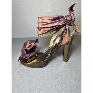 Diane Von Furstenberg Brown Iridescent Ankle Wrap Sling Back Heels Bow 9.5 B